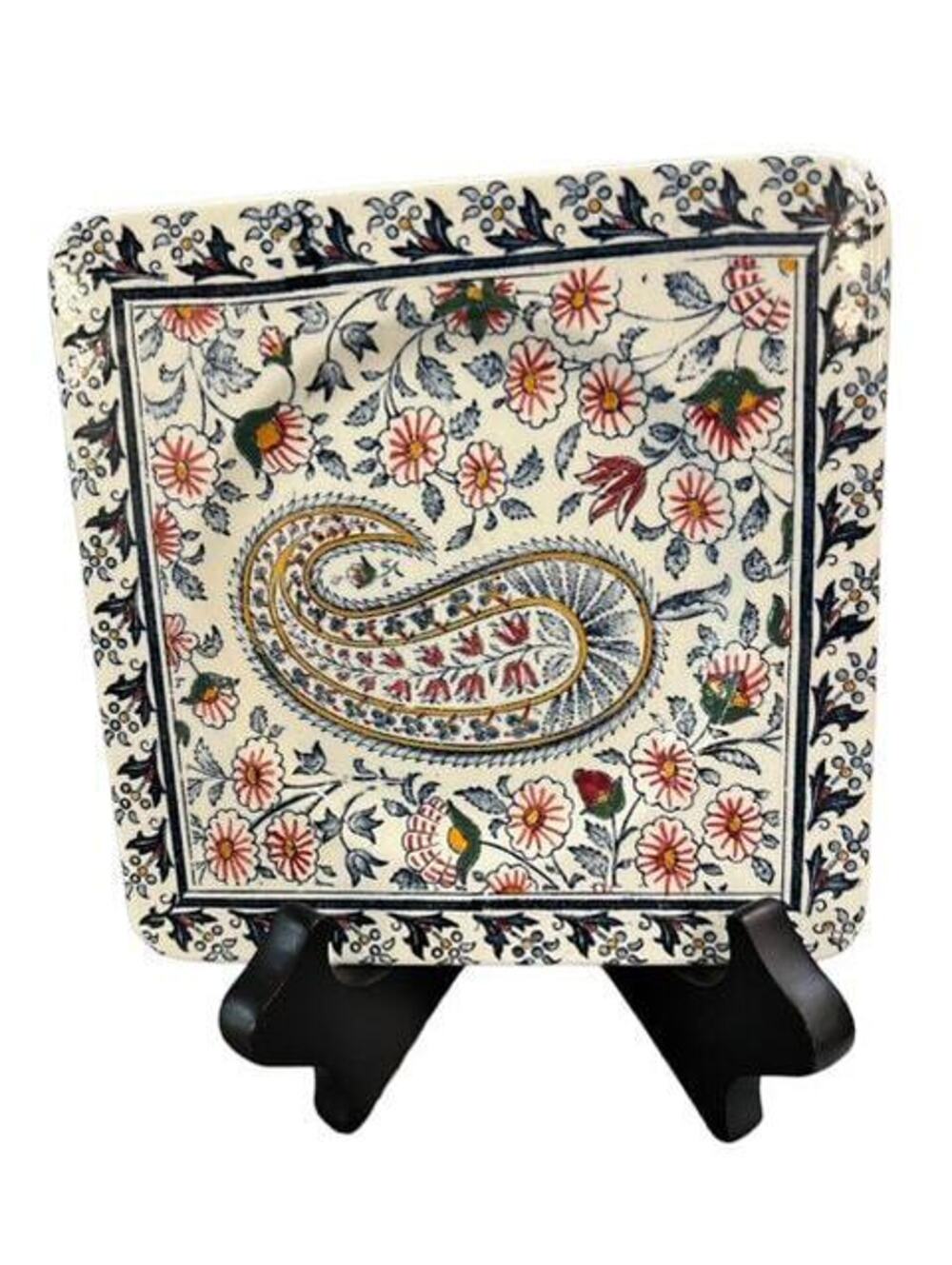 Hand Painted Faiencerie De Gien Plate, French Floral Paisley Decor